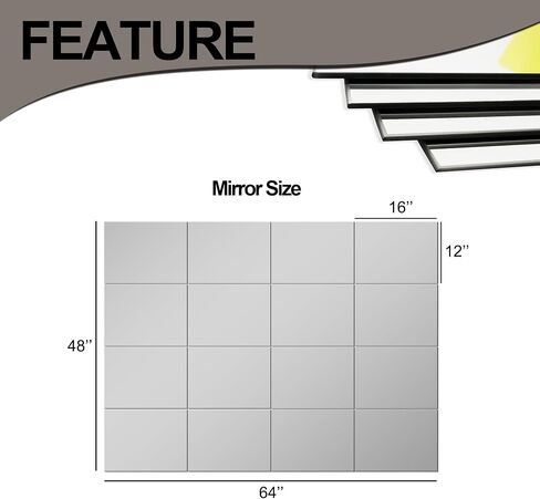 Home Gym Mirror Tiles, Large Workout Mirrors for Home Gym,Square Mirror(Glass,16x12''-12PCS), Large Full Body Mirror for Gym, Wall Mirror for Garage, Bedroom, Bathroom (Glass - 16''x12'' - 12PCS) in Saudi Arabia