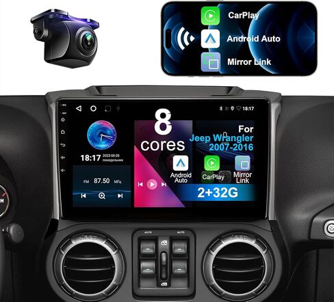 Car Stereo for Jeep Wrangler 2007-2018 JK Compass Grand Cherokee Dodge Ram Patriot 8 Core 4+32G with Wireless CarPlay Android Auto,10.1 inch 4+32G IPS Car Radio with Backup Camera, AM/FM/RDS,DSP,SWC in Saudi Arabia