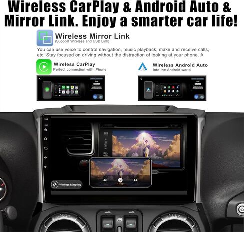 Car Stereo for Jeep Wrangler 2007-2018 JK Compass Grand Cherokee Dodge Ram Patriot 8 Core 4+32G with Wireless CarPlay Android Auto,10.1 inch 4+32G IPS Car Radio with Backup Camera, AM/FM/RDS,DSP,SWC in Saudi Arabia