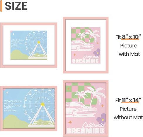 upsimples 11x14 Picture Frame, Display Pictures 8x10 with Mat or 11x14 Without Mat, Wall Hanging Photo Frame, Pink, 1 Pack in Saudi Arabia