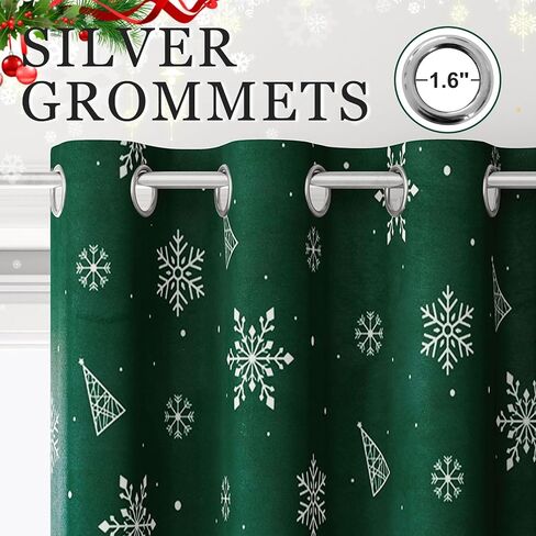 Christmas Tree Snowflake Cartoon Green Blackout Curtains Drapes for Bedroom Living Room Kitchen Nursery Kids Winter Thermal Insulated Grommet Girls Boys Window Curtains 84 inch Length 2 Panels Set in Saudi Arabia