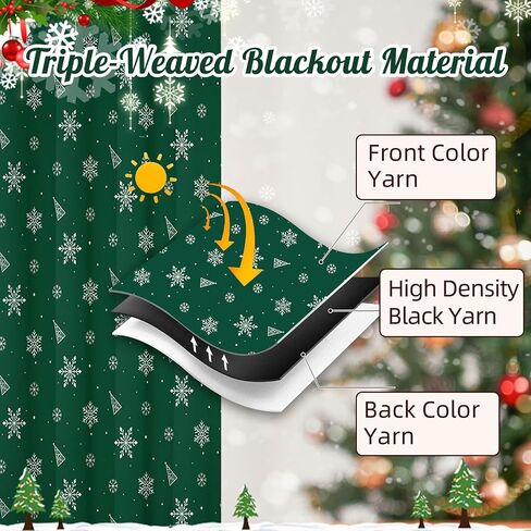 Christmas Tree Snowflake Cartoon Green Blackout Curtains Drapes for Bedroom Living Room Kitchen Nursery Kids Winter Thermal Insulated Grommet Girls Boys Window Curtains 84 inch Length 2 Panels Set in Saudi Arabia