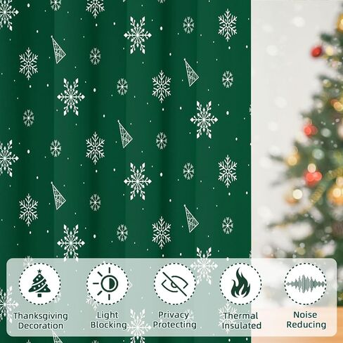 Christmas Tree Snowflake Cartoon Green Blackout Curtains Drapes for Bedroom Living Room Kitchen Nursery Kids Winter Thermal Insulated Grommet Girls Boys Window Curtains 84 inch Length 2 Panels Set in Saudi Arabia