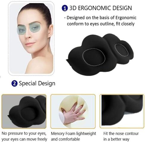 Sleep Mask for Women Men, 3D Contoured Cup No Eye Pressure 99% Blocking Light Sleeping Mask with Adjustable Strap Blindfold Yoga, Traveling, Nap, Black in Saudi Arabia