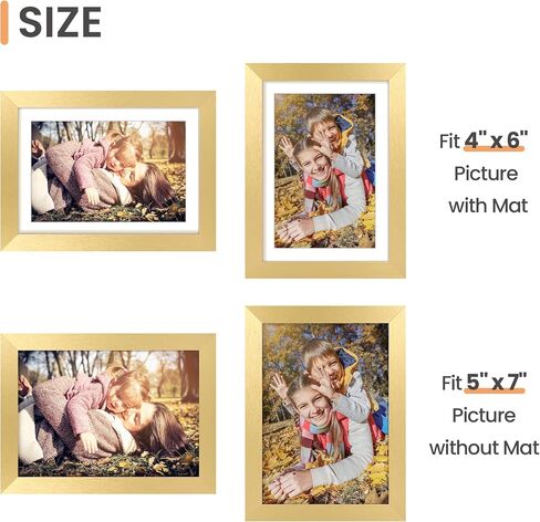 upsimples 5x7 Picture Frame, Display Pictures 4x6 with Mat or 5x7 Without Mat, Wall Hanging Photo Frame, Gold, 1 Pack in Saudi Arabia
