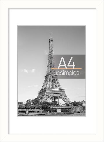 upsimples A4 Picture Frame, Display Pictures 6x8 with Mat or 8.3x11.7 Without Mat, Wall Hanging Photo Frame, White, 1 Pack in Kuwait