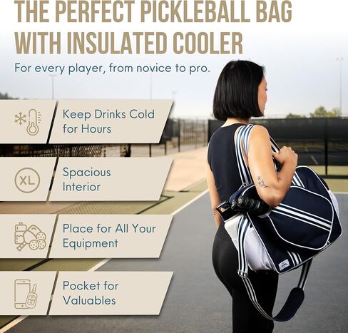 XL Pickleball Bag-Durable Pickleball Bags-Pickleball Paddle Bag- Pickleball Bags for Women-Pickleball Bags for Men- Pickle Ball Bag with Insulated Drink Cooler Bag Fence Hooks, Padded Shoulder Strap in Saudi Arabia