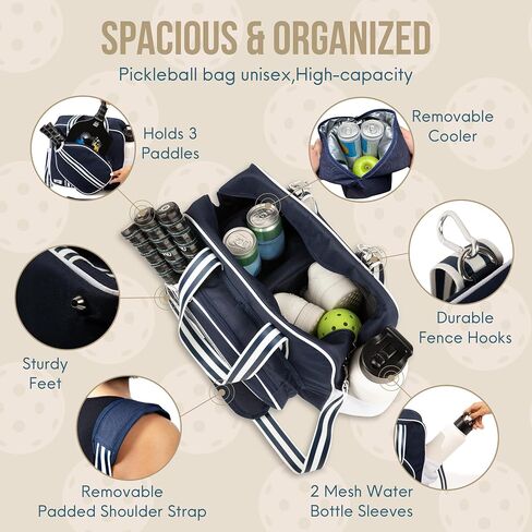 XL Pickleball Bag-Durable Pickleball Bags-Pickleball Paddle Bag- Pickleball Bags for Women-Pickleball Bags for Men- Pickle Ball Bag with Insulated Drink Cooler Bag Fence Hooks, Padded Shoulder Strap in Saudi Arabia