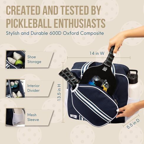 XL Pickleball Bag-Durable Pickleball Bags-Pickleball Paddle Bag- Pickleball Bags for Women-Pickleball Bags for Men- Pickle Ball Bag with Insulated Drink Cooler Bag Fence Hooks, Padded Shoulder Strap in Saudi Arabia