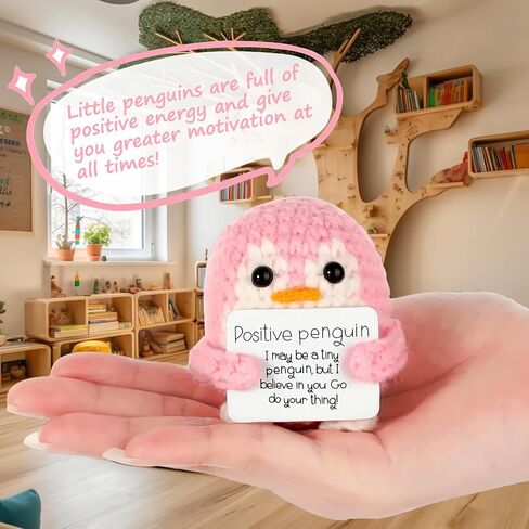 Mini Funny Emotional Support Penguin, 3" Positive Penguin with Cheer up Card, Handmade Cute Knitted Crochet Soft Plush for Friends, Parties,Christmas Decoration and Encouragement in Saudi Arabia