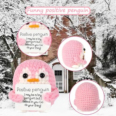 Mini Funny Emotional Support Penguin, 3" Positive Penguin with Cheer up Card, Handmade Cute Knitted Crochet Soft Plush for Friends, Parties,Christmas Decoration and Encouragement in Saudi Arabia