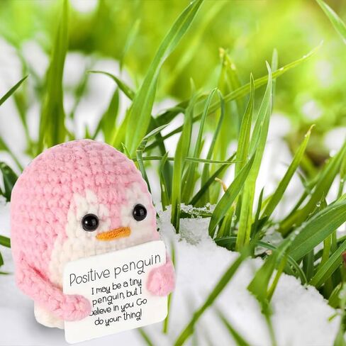 Mini Funny Emotional Support Penguin, 3" Positive Penguin with Cheer up Card, Handmade Cute Knitted Crochet Soft Plush for Friends, Parties,Christmas Decoration and Encouragement in Saudi Arabia