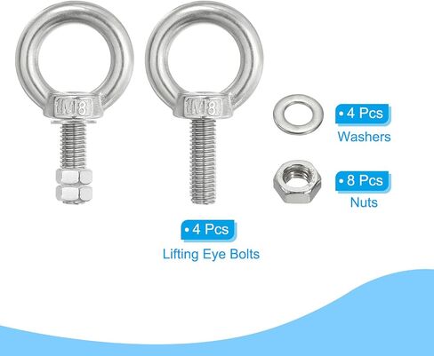 PATIKIL Lifting Shoulder Eye Bolts, 4 Pack M8x35 304 Stainless Steel Eye Bolts Threaded Screw Eyebolt Shoulder Ring with Double Nuts Fixed for Lifting Hanging in Saudi Arabia