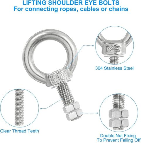 PATIKIL Lifting Shoulder Eye Bolts, 4 Pack M8x35 304 Stainless Steel Eye Bolts Threaded Screw Eyebolt Shoulder Ring with Double Nuts Fixed for Lifting Hanging in Saudi Arabia