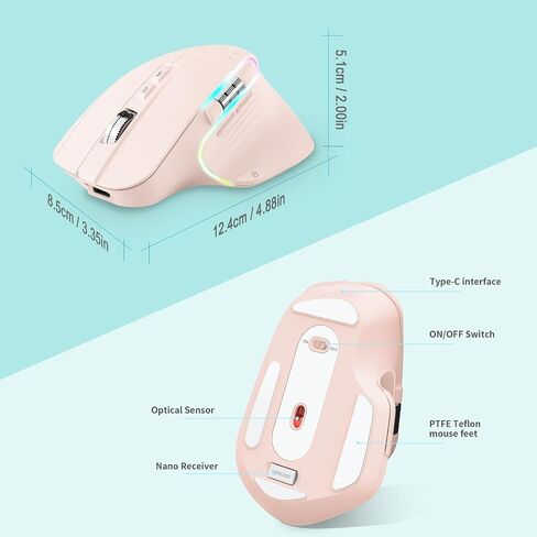 LeadsaiL Wireless Mouse for Laptop, 2.4G Rechargeable Bluetooth5.2 Computer Mouse, Controlling 4 Devices, Up to 3200DPI, Ergonomic Optical Mouse for PC, Notebook, Grey in Saudi Arabia