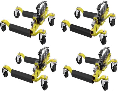 4PC Wheel Dolly, 1500LBS Capacity Car Dolly with Hydraulic Tire Jack for Vehicle Positioning for Truck RV Trailer, Yellow in Saudi Arabia