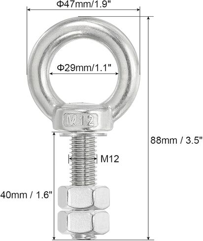 PATIKIL Lifting Shoulder Eye Bolts, 4 Pack M8x35 304 Stainless Steel Eye Bolts Threaded Screw Eyebolt Shoulder Ring with Double Nuts Fixed for Lifting Hanging in Saudi Arabia