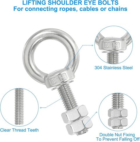 PATIKIL Lifting Shoulder Eye Bolts, 4 Pack M8x35 304 Stainless Steel Eye Bolts Threaded Screw Eyebolt Shoulder Ring with Double Nuts Fixed for Lifting Hanging in Saudi Arabia
