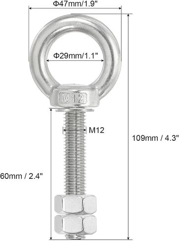 PATIKIL Lifting Shoulder Eye Bolts, 4 Pack M8x35 304 Stainless Steel Eye Bolts Threaded Screw Eyebolt Shoulder Ring with Double Nuts Fixed for Lifting Hanging in Saudi Arabia