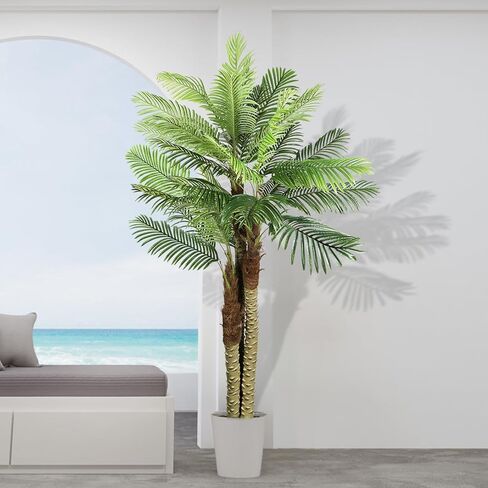 7.9FT(94.5in) Artificial Palm Tree, 3 Trunks UV Resistant Fake Palm Plants Outdoor Indoor, Plantas Artificiales Decorativas Grandes, Perfect for Patio, Poolside, Home Indoor Aesthetic Decor in Saudi Arabia