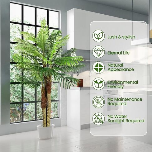 7.9FT(94.5in) Artificial Palm Tree, 3 Trunks UV Resistant Fake Palm Plants Outdoor Indoor, Plantas Artificiales Decorativas Grandes, Perfect for Patio, Poolside, Home Indoor Aesthetic Decor in Saudi Arabia
