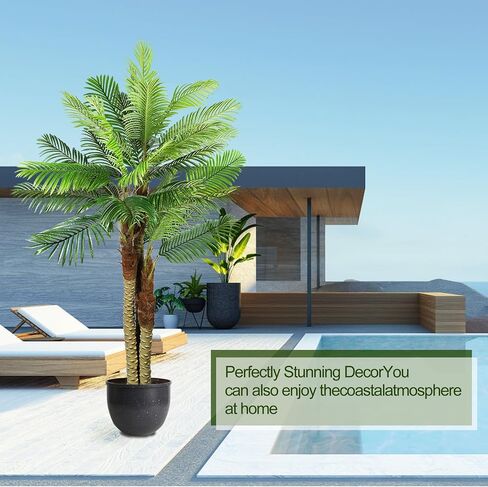 7.9FT(94.5in) Artificial Palm Tree, 3 Trunks UV Resistant Fake Palm Plants Outdoor Indoor, Plantas Artificiales Decorativas Grandes, Perfect for Patio, Poolside, Home Indoor Aesthetic Decor in Saudi Arabia