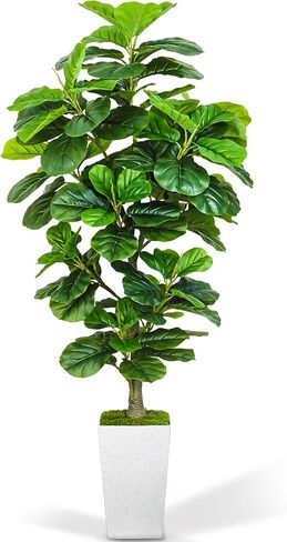 Artificial Fiddle Leaf Fig Tree 6ft, 6 Feet Large Tall Fake Plants Indoor with Modern Style Planter, Artificial Silk Tree for Home Office Living Room Decor Indoor, More Lifelike & Lush (White) in Saudi Arabia