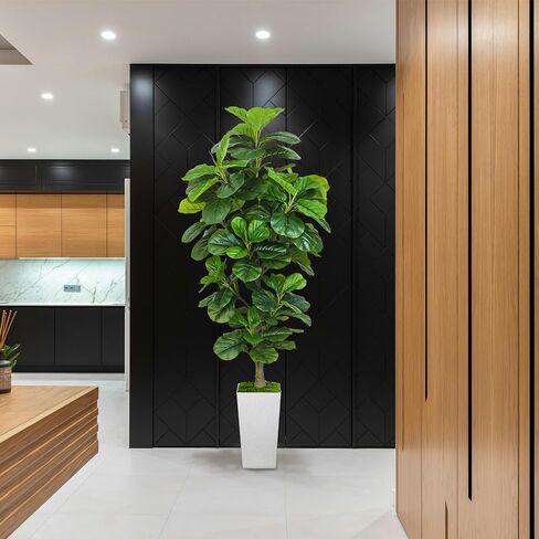 Artificial Fiddle Leaf Fig Tree 6ft, 6 Feet Large Tall Fake Plants Indoor with Modern Style Planter, Artificial Silk Tree for Home Office Living Room Decor Indoor, More Lifelike & Lush (White) in Saudi Arabia