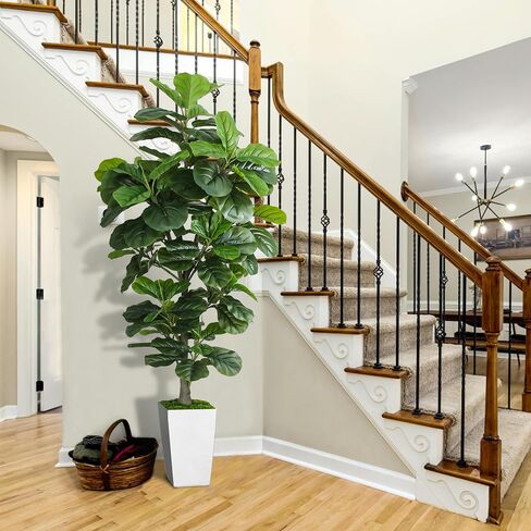Artificial Fiddle Leaf Fig Tree 6ft, 6 Feet Large Tall Fake Plants Indoor with Modern Style Planter, Artificial Silk Tree for Home Office Living Room Decor Indoor, More Lifelike & Lush (White) in Saudi Arabia