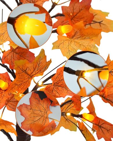 Uieke 2 حزم 24 بوصة مضاءة شجرة القيقب الاصطناعية 48 شجرة سقوط منضدية LED مع 12 أضواء مخاريط الصنوبر تعمل بالبطارية مع مؤقت، ديكورات الخريف للمنزل عيد الشكر ديكور الخريف الهالوين in Kuwait