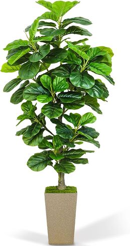 Artificial Fiddle Leaf Fig Tree 6ft, 6 Feet Large Tall Fake Plants Indoor with Modern Style Planter, Artificial Silk Tree for Home Office Living Room Decor Indoor, More Lifelike & Lush (White) in Saudi Arabia