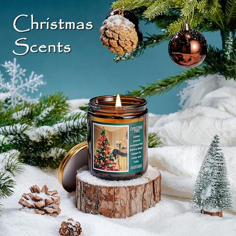 شمعة عيد الميلاد | شمعة شجرة عيد الميلاد، شمعة معطرة للمنزل، هدايا شموع عيد الميلاد - هدايا عيد الميلاد لعطلة الشتاء للنساء والرجال - شموع برطمان للعلاج العطري سعة 7 أونصة in Kuwait