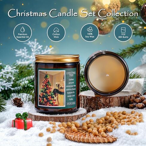 شمعة عيد الميلاد | شمعة شجرة عيد الميلاد، شمعة معطرة للمنزل، هدايا شموع عيد الميلاد - هدايا عيد الميلاد لعطلة الشتاء للنساء والرجال - شموع برطمان للعلاج العطري سعة 7 أونصة in Kuwait