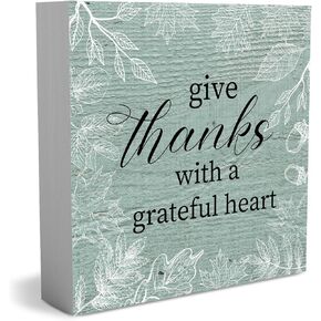 Country Thanksgiving Wood Box Sign Fall Rustic Farmhouse Style Grateful Thankful Blessed Wood Block Plaque 5 X 5 Inches Home Kitchen Desk Sign Decor for Presents