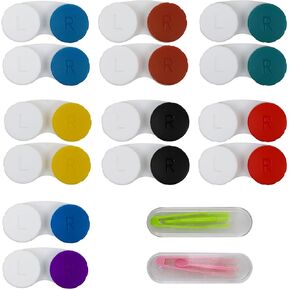 14 Pack Contact Lens Case Box with 2 pcs Portable Contact Lens Stick Tool Case Set,Mini Contact Lens Case, Colorful Bulk Box Holder Container, Contact Lens Case Set