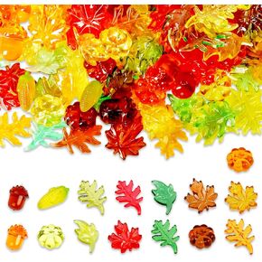 Hiawbon 180 Pcs Acrylic Fall Decorations, Mini Pumpkins Acorns Maple Leaves Corn Acrylic Fall Decorations, Mini Pumpkins Harvest Festival Decor, Fall Vase Filler for Thanksgiving Autumn Decor