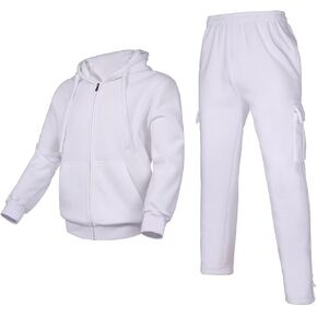 Men's Tracksuit Sets Outfit Activewear Full Zip Fleece Hoodie Jacket Cargo Sweatpant 2 Piece Casual Sweatsuit
