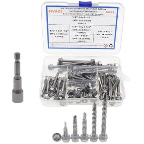 #8#10#12 1/4" Hex Head Self Drilling Screws Assortment Kit,410 Stainless Steel Drilling Tek Screws for Metals,Lengths from 1/2" to 2"