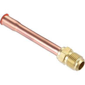Service Access Valve, 3/8 SAE Flare Male Thread, Filling Access Valves with Copper Tube for Air Conditioner Refrigeration, HVAC Access Valve, 2pcs