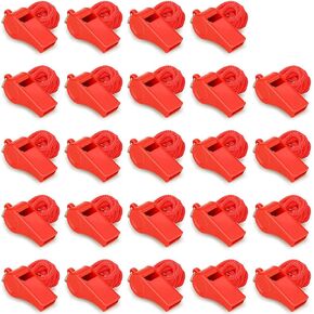 Whistle,24PCS Red Emergency Whistles with Lanyard, Loud Crisp Sound Plastic Whistles Bulk Ideal for Outdoor Sport，Lifesaving，and Officials