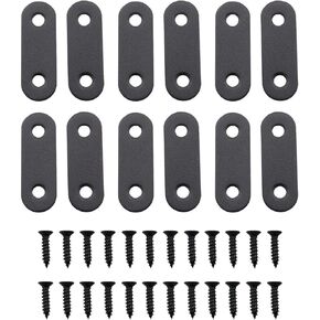 12PCS Stainless Steel Straight Angle Piece 46x16mm Furniture Shelf Attachment Fittings with Screws Flat Angle Piece Fixing Bracket Repairing Wooden Planks Bed Frame Attachment Plate Black
