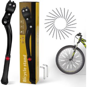 Bike Kickstand for Adult Bike, Aluminum Alloy Bicycle Stand with Bicycle Spoke Reflectors Adjustable Bike Kick Stand for 24 inch to 29 inch Mountain Bike, Road Bike(Black)