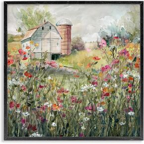 Stupell Industries Vibrant Flower Blossoms Surrounding Rural Barn Nature Framed Wall Art, Design By Carol Robinson