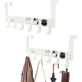 VinBee Over The Door Hooks for Hanging, 2 Pcs Over The Door Hanger with 6 Coat Hooks White Over The Door Towel Racks for Bathroom, Bedroom Door Hanger Hooks for Bags, Hat (White, 2 Pack)