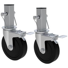 5 Inch Scaffolding Wheels Set of 2, Heavy Duty Baker Scaffold Wheels with Dual Locking Brakes, 1-1/4" Square Stem Rolling Scaffolding Caster, 440LBS Capacity Per Wheel for Scaffold Workbench Shelves