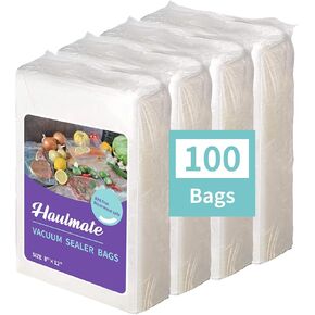 HAULMATE Vacuum Sealer Bags 100 Count 8"x12". Commercial Grade, BPA Free, Heavy Duty, Great for vac storage, Meal Prep or Sous Vide