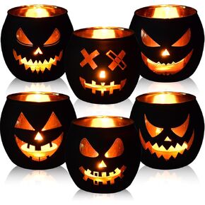 Halloween Table Decor Candle Holder Set of 6,Black Votive Candle Holders for Indoor Halloween Decorations,Tealight Holoders Bulk for Halloween Party Indoor Decor