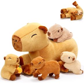 5 Pcs Capybara Stuffed Animals 15.75'' Large Capybara Mommy Plush with 4 Cute Baby Capybara Plush Stuffed Toy for Girls Boys Birthday Gifts, Party Favors