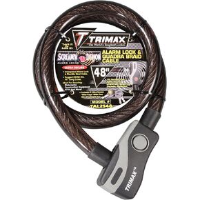 Trimax Alarmed Lock & Quadra-Braid Cable 4' L X 25Mm TAL2548, Card Packaging , Black