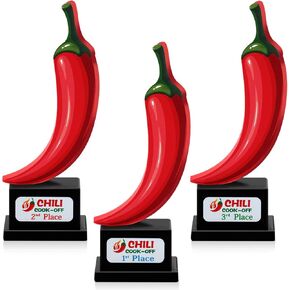 Misdary 3 Pcs Chili Cook Off Trophies Award Wooden Chili Pepper Trophy Chili Cook Off Prizes for Pepper Cooking Contest Events Decor Gift Available 1st 2nd 3rd